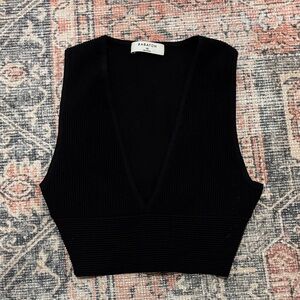 Babaton Black Ribbed V-Neck Knit Tank